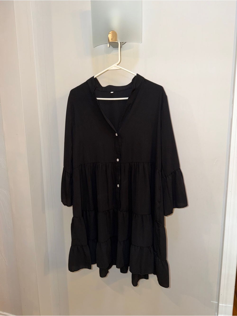Women's Black Tiered Button-Front Tunic Dress